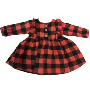 Baby Buffalo Plaid Dress Dress Long Sleeve Button Down 0/3M Monkey Bars Cotton